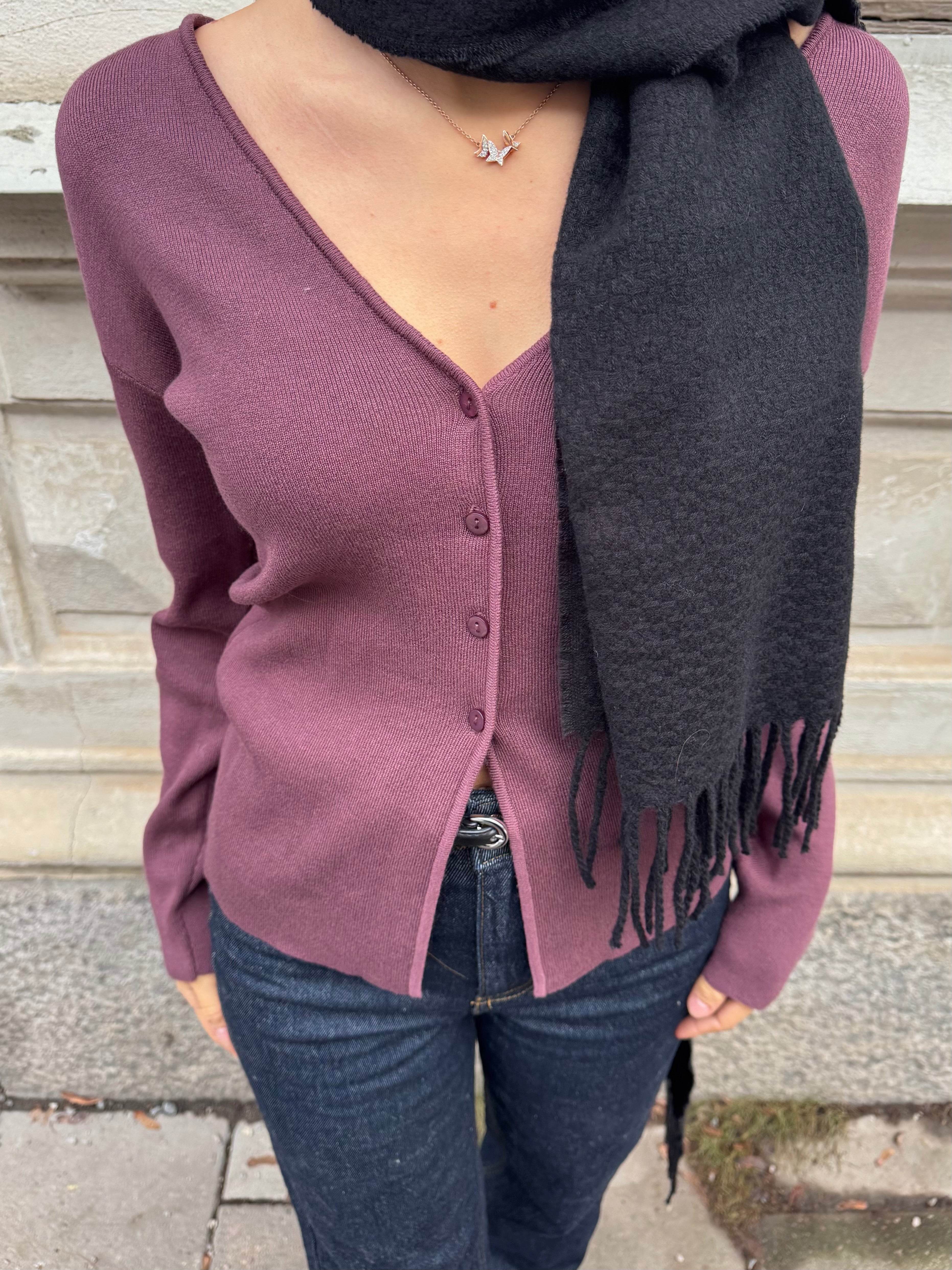 VIODINE Knit Cardigan - Plum Wine